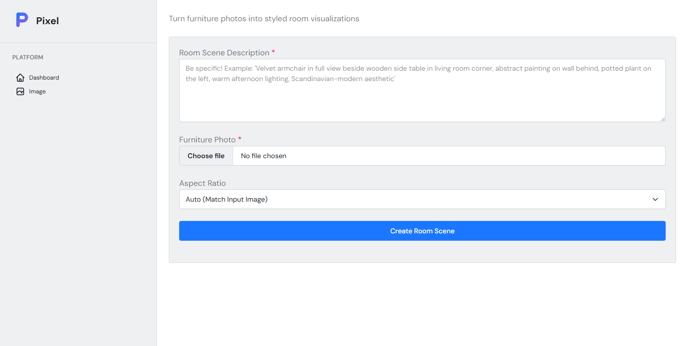 Simple upload interface - just describe your ad and upload an image