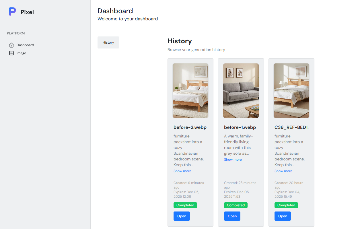 Dashboard showing generation speed and history