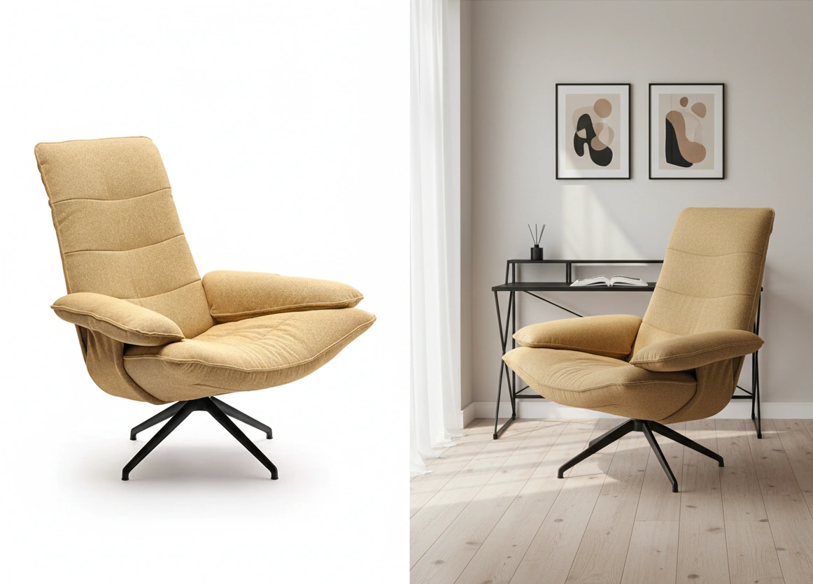 simple chair photo -> full-room scene with that chair